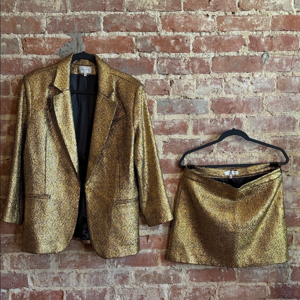 Milly Gold Textured Blazer and matching skirt